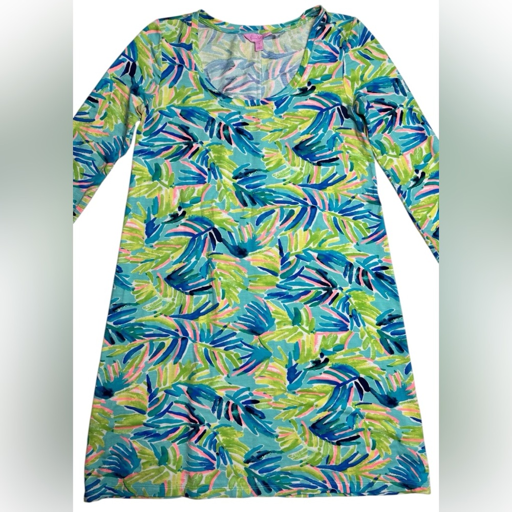 Lilly Pulitzer Palm Blue Green Devon Dress Serenity Now Womens Small - Picture 2 of 9